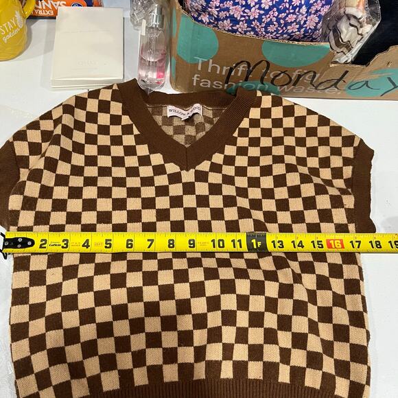 Willow & Wind Womens Brown & Tan Checkerboard V-Neck Sweater Vest Size XS - Picture 5 of 6